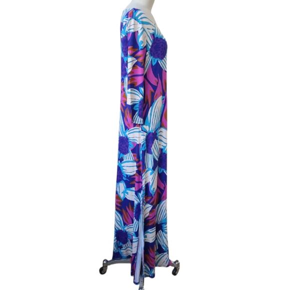 NWT Soft Surroundings Serena Maxi Dress Floral Slits Stretch Size L Blue Multi - Picture 3 of 12